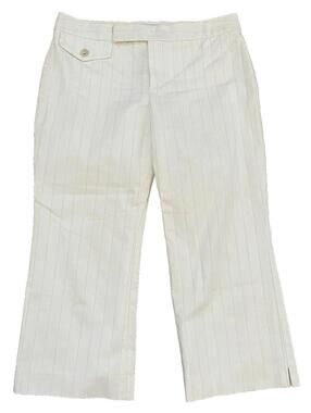 BANANA REPUBLIC Petite Martin Fit White Green Pinstripe Dress Pants Cropped 6P